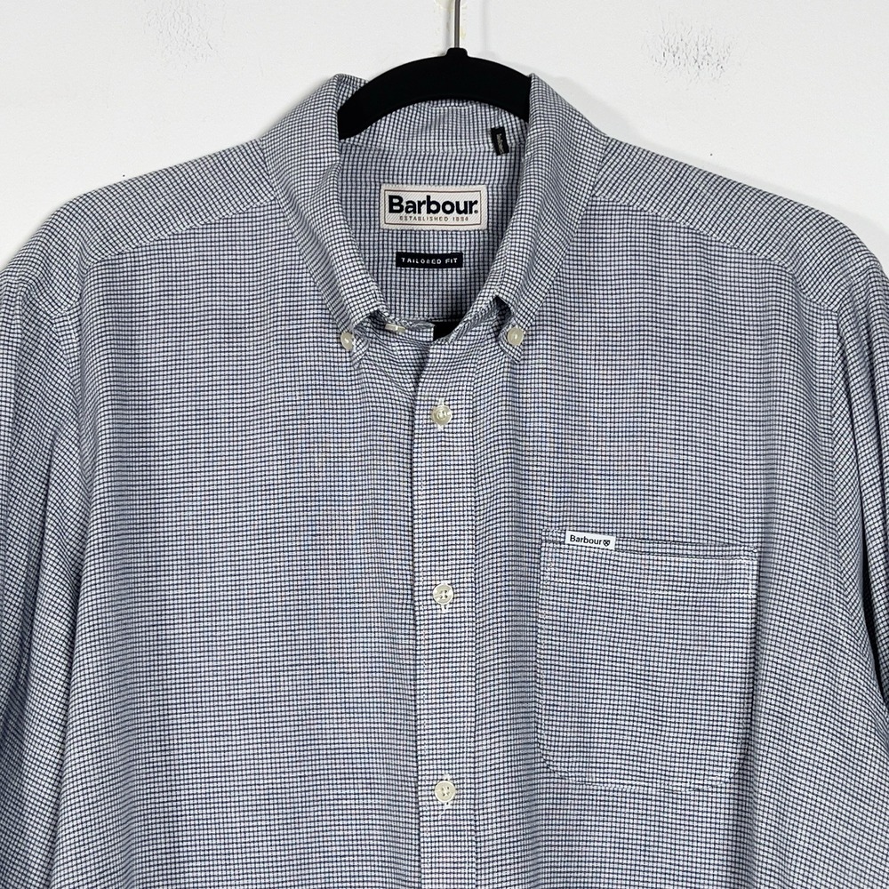 Barbour Linen Lyocell Blend Tailord Fit Shirt Mens Sz M Check Long Sleeve - Picture 2 of 15